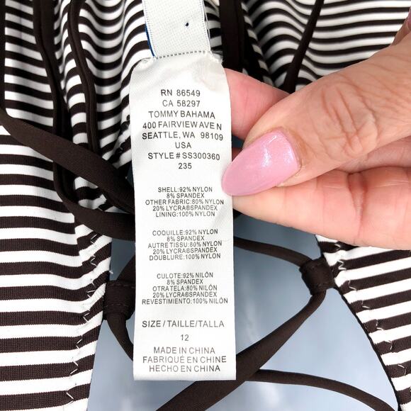TOMMY BAHAMA Breaker Bay Reversible One-Piece Swimsuit 12 Brown Lace Back NWT - Picture 11 of 11